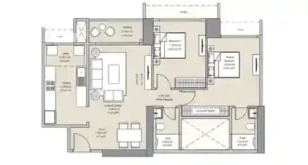 Floor Plan 2 BHK-750 Sq.ft.