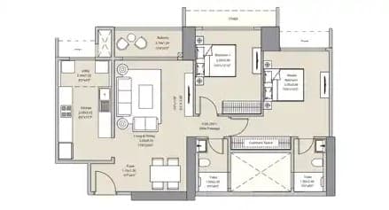 Floor Plan 2 BHK-850 Sq.ft.
