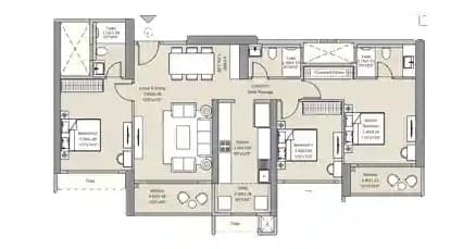 Floor Plan 3 BHK-1214 Sq.ft.
